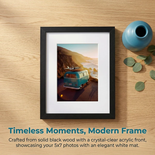 Alt view image 7 of 7 - 8x10 Picture Frame,Black Solid Wood 8x10 frame with HD Plexiglass,Displays 5x7 with Mat or Photo frame Without Mat for Wall Hanging, 1 Pack