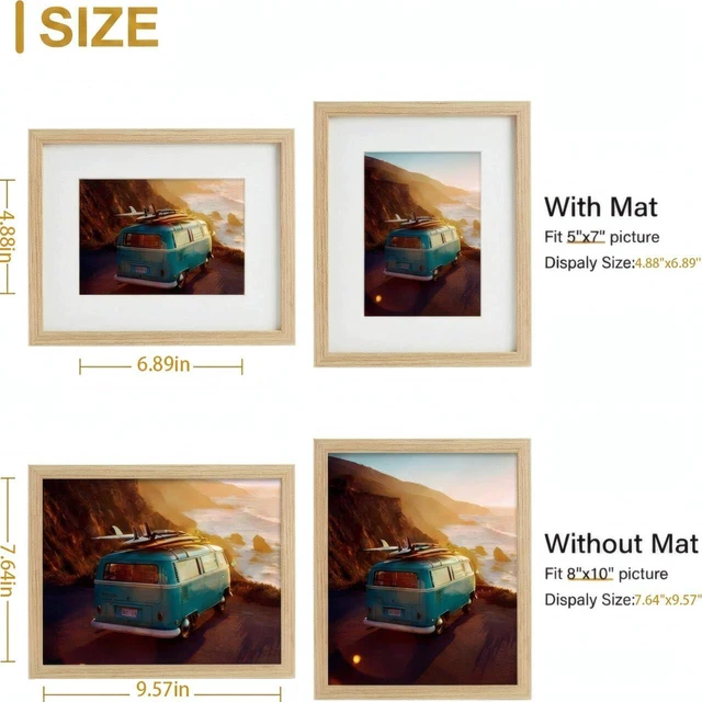 Alt view image 2 of 7 - Luxdart 8x10 Picture Frame - Solid Wood Picture Frames with HD Plexiglass, Oak Wood 8x10 Photo Frames Matted to Displays 5x7, Oak Wood Frame for Wall mounting - 1 Pack