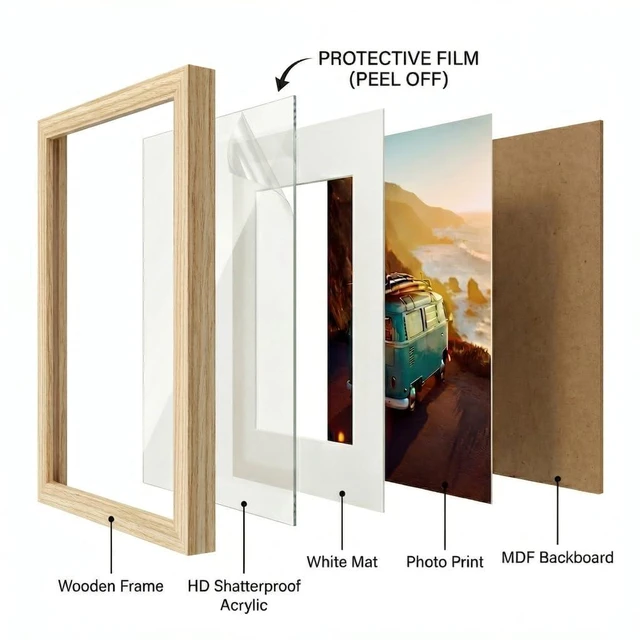 Alt view image 4 of 7 - Luxdart 8x10 Picture Frame - Solid Wood Picture Frames with HD Plexiglass, Oak Wood 8x10 Photo Frames Matted to Displays 5x7, Oak Wood Frame for Wall mounting - 1 Pack