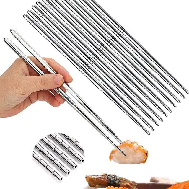 Alt view image 2 of 7 - Arit Estelleshows 5 Pairs 304 Stainless Steel Chopsticks, 8.9 Inch, Silver | Reusable, Lightweight & Non-Slip, Dishwasher Safe, Japanese Korean Style for Cooking & Daily Dining