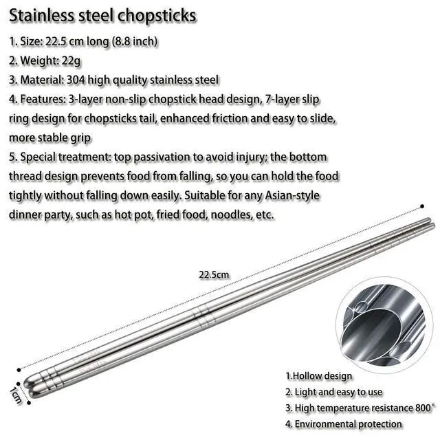 Alt view image 3 of 7 - Arit Estelleshows 5 Pairs 304 Stainless Steel Chopsticks, 8.9 Inch, Silver | Reusable, Lightweight & Non-Slip, Dishwasher Safe, Japanese Korean Style for Cooking & Daily Dining