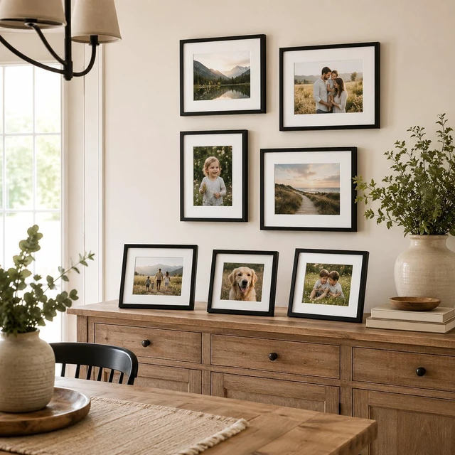 Alt view image 2 of 7 - 4x4 Picture Frame with 3x3 Mat, Display 3x3 with Mat or 4x4 Without Mat, Photo Frame with Shatter-Resistant Plexiglass for Tabletop or Wall Display, Black, 1 Pack