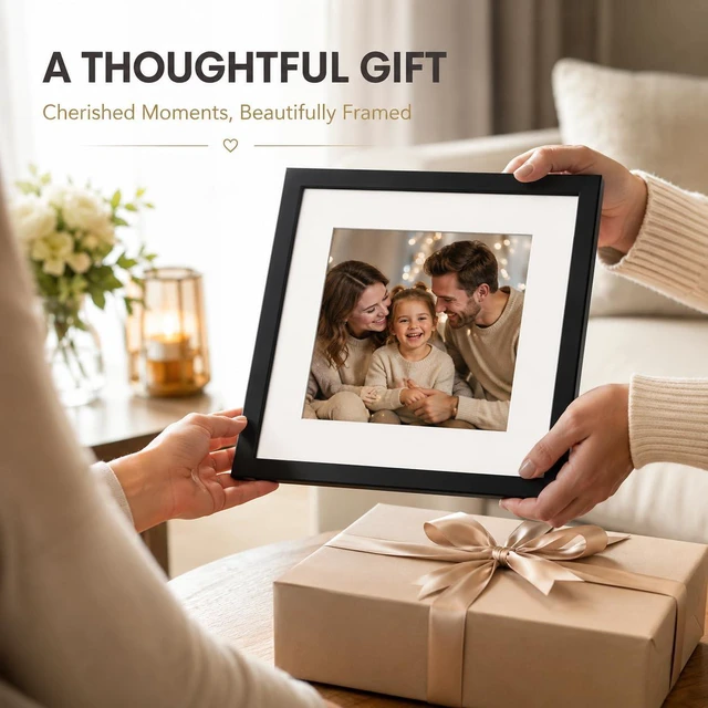 Alt view image 7 of 7 - 4x4 Picture Frame with 3x3 Mat, Display 3x3 with Mat or 4x4 Without Mat, Photo Frame with Shatter-Resistant Plexiglass for Tabletop or Wall Display, Black, 1 Pack