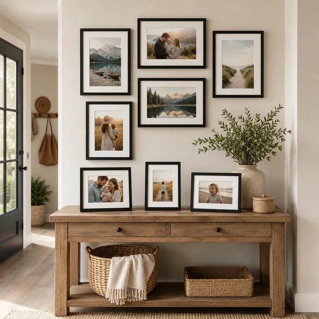 Alt view image 6 of 7 - 4x4 Picture Frame with 3x3 Mat, Display 3x3 with Mat or 4x4 Without Mat, Photo Frame with Shatter-Resistant Plexiglass for Tabletop or Wall Display, Black, 1 Pack