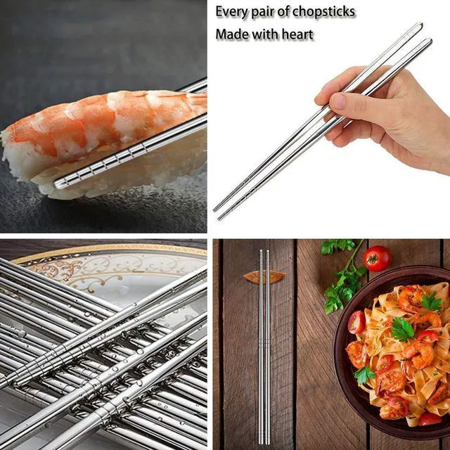 Alt view image 5 of 7 - Arit Estelleshows 5 Pairs 304 Stainless Steel Chopsticks, 8.9 Inch, Silver | Reusable, Lightweight & Non-Slip, Dishwasher Safe, Japanese Korean Style for Cooking & Daily Dining