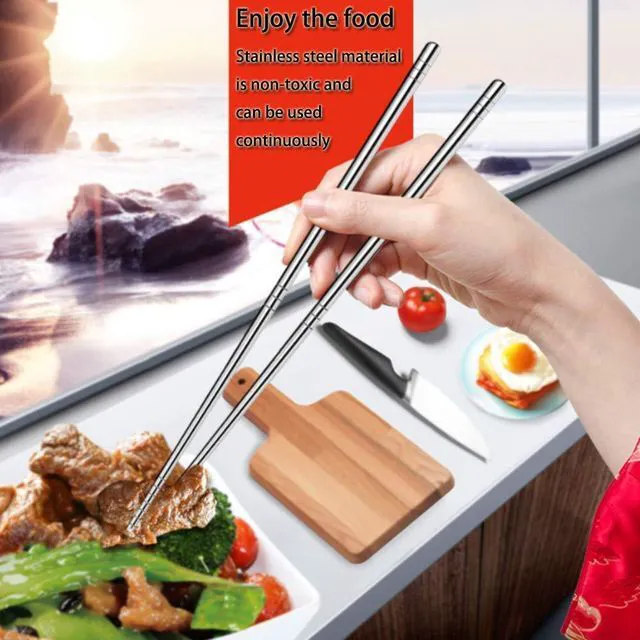 Alt view image 6 of 7 - Arit Estelleshows 5 Pairs 304 Stainless Steel Chopsticks, 8.9 Inch, Silver | Reusable, Lightweight & Non-Slip, Dishwasher Safe, Japanese Korean Style for Cooking & Daily Dining