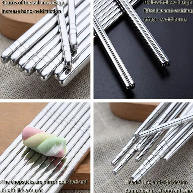 Alt view image 7 of 7 - Arit Estelleshows 5 Pairs 304 Stainless Steel Chopsticks, 8.9 Inch, Silver | Reusable, Lightweight & Non-Slip, Dishwasher Safe, Japanese Korean Style for Cooking & Daily Dining