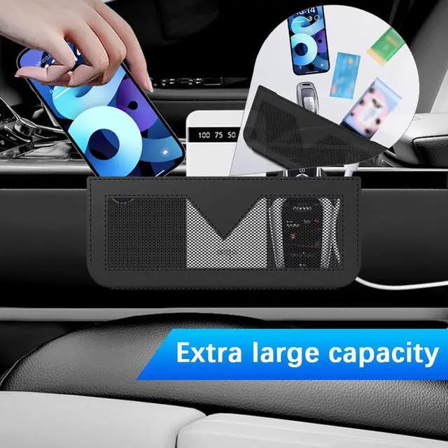 Alt view image 6 of 6 - Norkmdi Car Seat Side Pocket Organizer, PU Leather Multifunctional Small Vehicle Console Side Storage Pouch, Automotive Gap Filler Bag for Cell Phone Sunglasses, Universal for SUV RV Truck (Black)