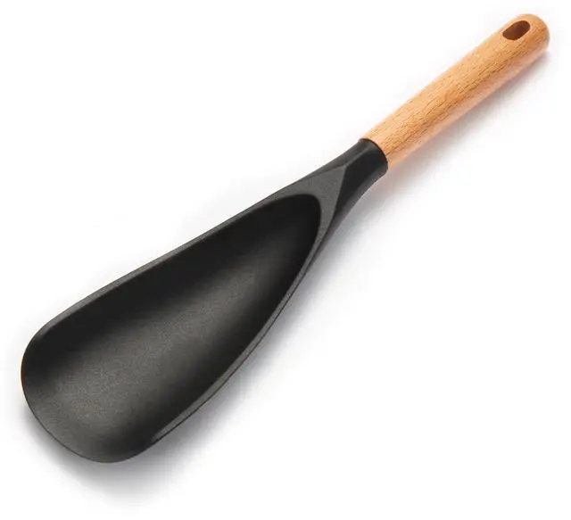 Main image of Silicone Cooking Spoon for Nonstick Cookware - Wooden Handle Kitchen Spoon for Mixing, Flipping, Scraping & Serving - Heat-Resistant Spatula for Baking, Stirring (11.4'' Black 1-Pcs)