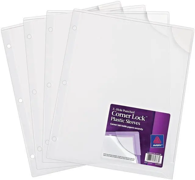 Main image of Corner Lock Plastic Sleeves for 3 Ring Binders, Clear, Pack of 4 Sleeves (72269)