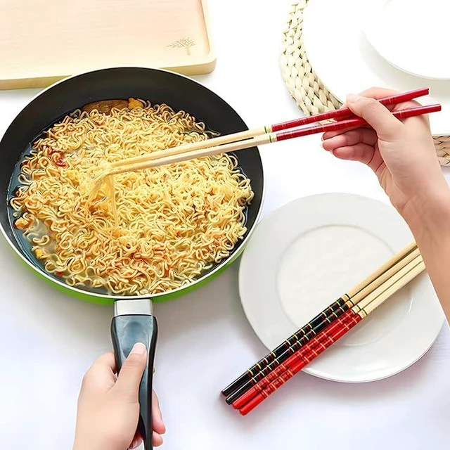 Alt view image 2 of 6 - Bamboo Noodles Kitchen Cooking Frying Chopsticks 13.0 Inches Long Chopsticks Reusable Set of 2 Pairs Eco-Friendly by LANHUTHS