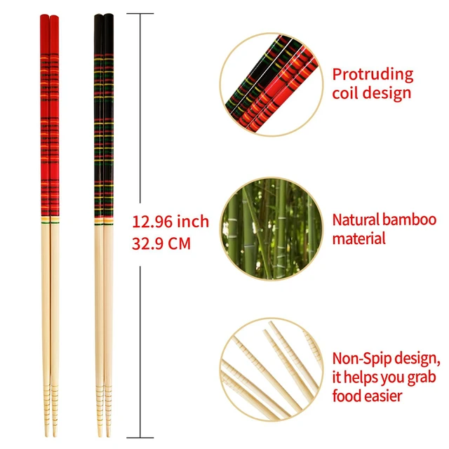 Alt view image 4 of 6 - Bamboo Noodles Kitchen Cooking Frying Chopsticks 13.0 Inches Long Chopsticks Reusable Set of 2 Pairs Eco-Friendly by LANHUTHS