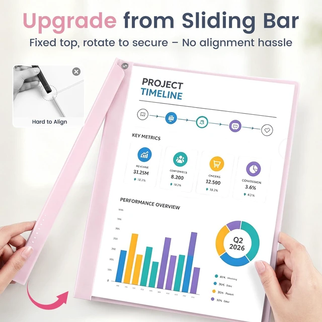 Alt view image 2 of 7 - Report Covers with Rotating Bar, Muted Presentation Folders Binder | Resume Portfolio Folder for A4 & Letter Size Paper, Clear Cover Report Folders Book, File Folders for School Business, 5 Pcs