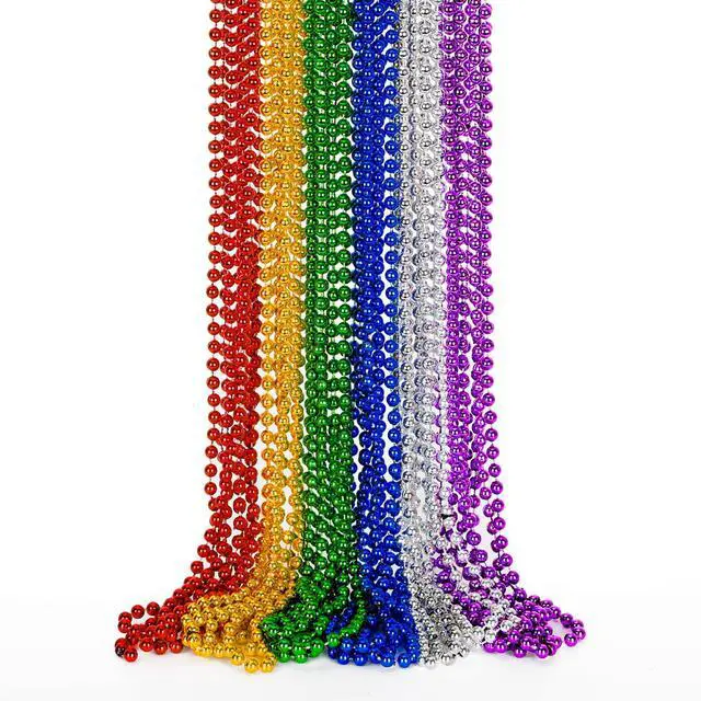 Main image of Mardi Gras Beads, 12PCS Bead Necklace Party Favors, Metallic 6 Kinds of 33" Beaded Necklaces Costumes Stuff, Festival Parade Throw Accessory Sets for Mardi Gras Celebrations Decorations