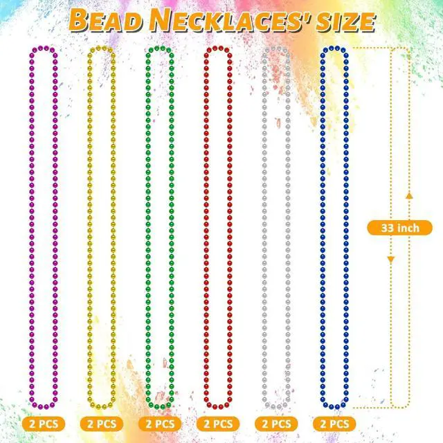 Alt view image 2 of 7 - Mardi Gras Beads, 12PCS Bead Necklace Party Favors, Metallic 6 Kinds of 33" Beaded Necklaces Costumes Stuff, Festival Parade Throw Accessory Sets for Mardi Gras Celebrations Decorations
