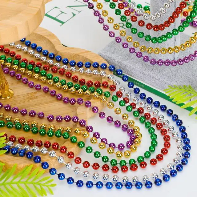 Alt view image 4 of 7 - Mardi Gras Beads, 12PCS Bead Necklace Party Favors, Metallic 6 Kinds of 33" Beaded Necklaces Costumes Stuff, Festival Parade Throw Accessory Sets for Mardi Gras Celebrations Decorations