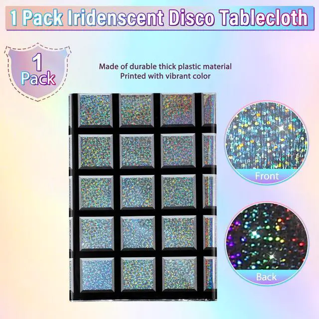 Alt view image 4 of 7 - 1 Pack Disco Tablecloth Party Decorations, Shiny Iridescent Disposable Laser Rectangle Table Covers, Silver Plastic Table Cloth for 70s Disco Birthday Theme Party Decorations, 39 x 108Inch