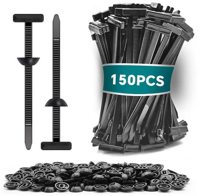 Main image of Nylon Universal Cable Tie Buckle, Zipper Clips for Cars, T Style Zip Ties Button Fixion Tools, Automotive Plastic Rivet Push Pin, Auto Body Parts Trim, Bumper Retainer Fender Liner (Black 150PCS)