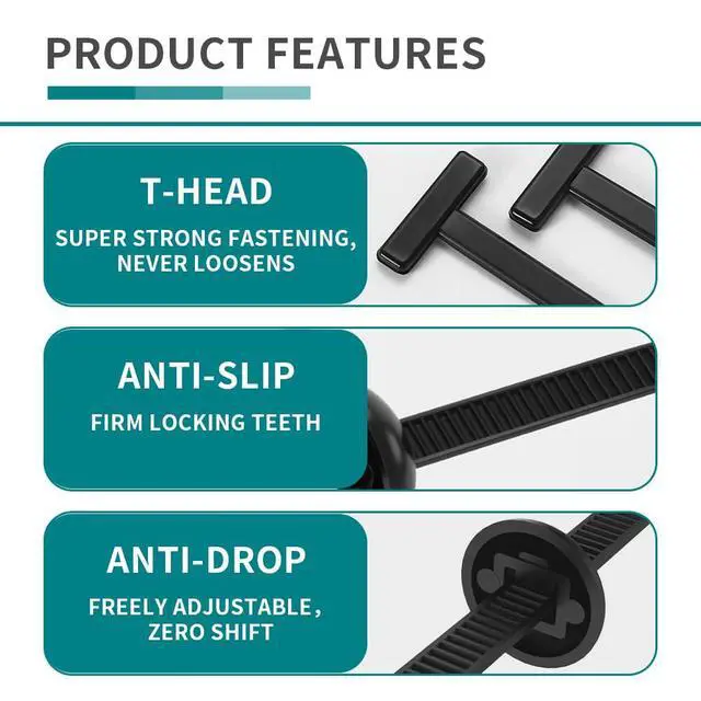Alt view image 3 of 7 - Nylon Universal Cable Tie Buckle, Zipper Clips for Cars, T Style Zip Ties Button Fixion Tools, Automotive Plastic Rivet Push Pin, Auto Body Parts Trim, Bumper Retainer Fender Liner (Black 150PCS)