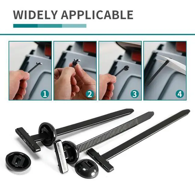 Alt view image 5 of 7 - Nylon Universal Cable Tie Buckle, Zipper Clips for Cars, T Style Zip Ties Button Fixion Tools, Automotive Plastic Rivet Push Pin, Auto Body Parts Trim, Bumper Retainer Fender Liner (Black 150PCS)