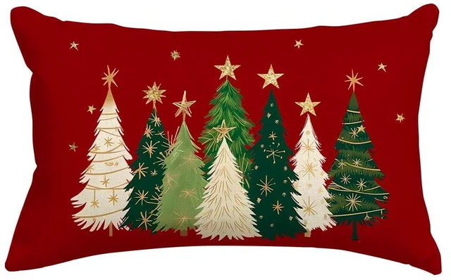 Main image of Christmas Tree Pillow Covers 12x20 Watercolor Stars Xmas Decor | Red Christmas Decorative Throw Pillows,Not Insert,Machine Washable,Winter Holiday Decoration for Home Couch Farmhouse