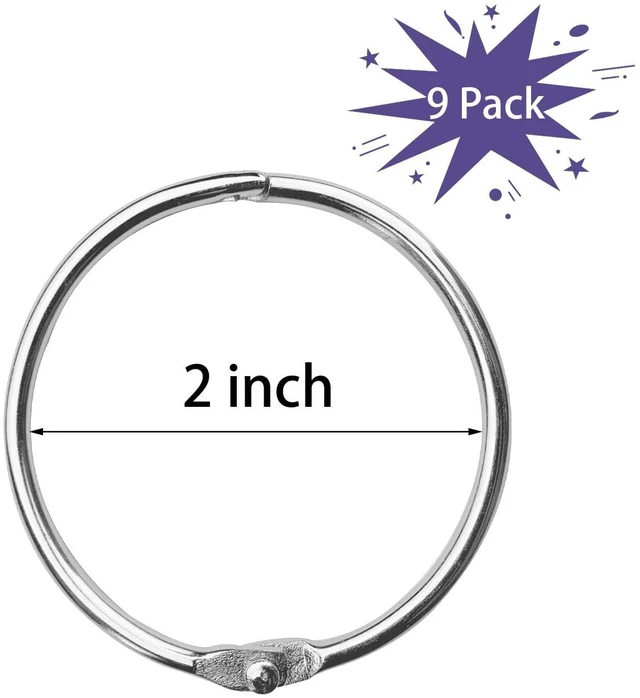 Alt view image 2 of 7 - 2 Inch (9 Pack) Loose Leaf Binder Rings, Keychain Key and Metal Book Nickel Plated Steel BinderRings,Silver, for School, Home, or Office
