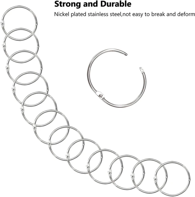 Alt view image 5 of 7 - 2 Inch (9 Pack) Loose Leaf Binder Rings, Keychain Key and Metal Book Nickel Plated Steel BinderRings,Silver, for School, Home, or Office