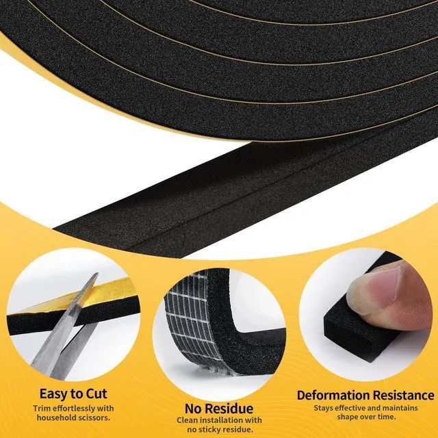 Alt view image 4 of 7 - 26Ft Weather Stripping Door Seal - 1/2" x 1/4" Door Seal Strip for Door Frame, High Density Foam Insulation Tape, Self Adhesive Soundproof Gap Filler for Doors, Windows, Sliding Door and AC Units