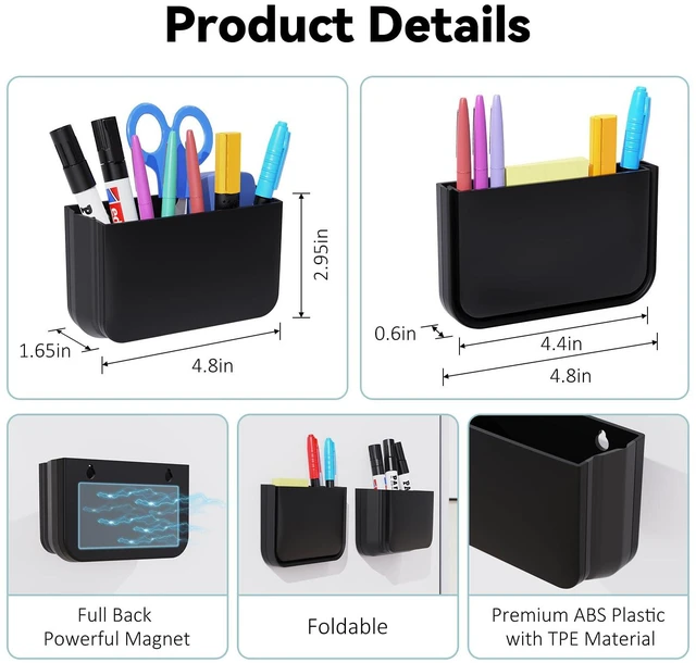 Alt view image 6 of 7 - Magnetic Foldable Pen Holder Desk Accessories for Home Office 1 Pack Black | Strong Magnet, Space Saving, Dry Erase Marker Pencil Holder for Whiteboard, Locker,Refrigerator, Remote Holder