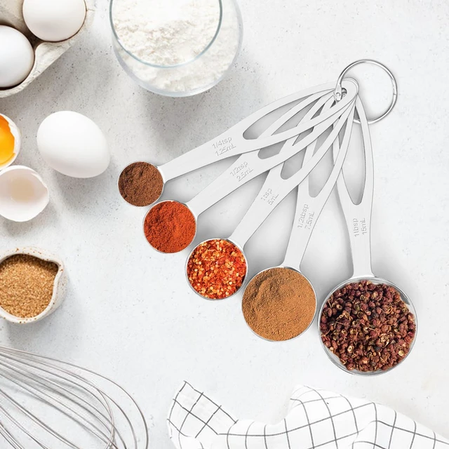 Alt view image 4 of 7 - 5pcs Measuring Spoon Set, Heavy Duty Stainless Steel | Cooking Baking, Tablespoon Teaspoon for Dry or Liquid Ingredients, Fits in Spice Jar, 1/4 1/2 1 tsp, 1/2 1 tbsp