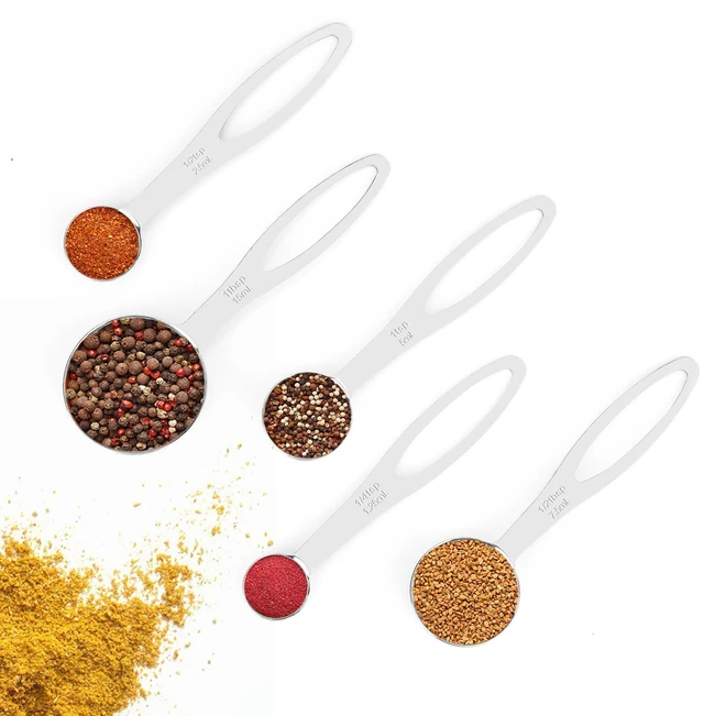 Alt view image 7 of 7 - 5pcs Measuring Spoon Set, Heavy Duty Stainless Steel | Cooking Baking, Tablespoon Teaspoon for Dry or Liquid Ingredients, Fits in Spice Jar, 1/4 1/2 1 tsp, 1/2 1 tbsp
