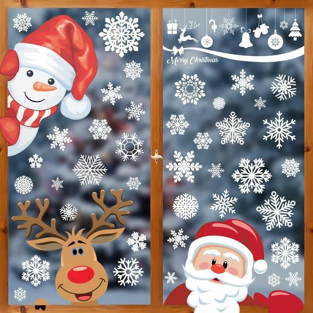 Main image of Christmas Window Clings Christmas Decorations Window Stickers Decals Xmas | Snowflakes Window Clings Santa Snowman Reindeer Decor for Office Home Room Bathroom Kitchen Indoor School Classroom Decor