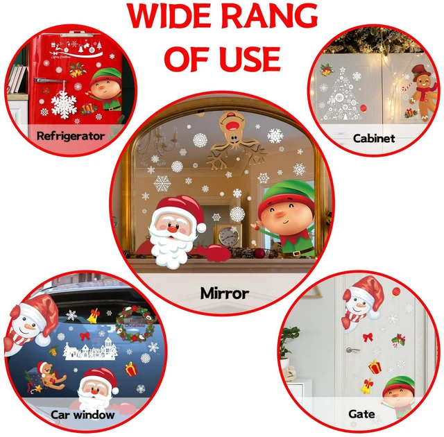 Alt view image 3 of 6 - Christmas Window Clings Christmas Decorations Window Stickers Decals Xmas | Snowflakes Window Clings Santa Snowman Reindeer Decor for Office Home Room Bathroom Kitchen Indoor School Classroom Decor