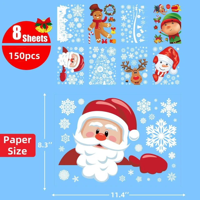 Alt view image 6 of 6 - Christmas Window Clings Christmas Decorations Window Stickers Decals Xmas | Snowflakes Window Clings Santa Snowman Reindeer Decor for Office Home Room Bathroom Kitchen Indoor School Classroom Decor