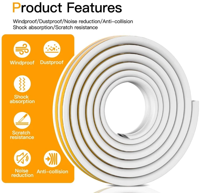 Alt view image 5 of 7 - Wood Foam Door and Window Seal Strip, High Elasticity, High Adhesion Rubber Insulation Tape, Windproof Soundproof Door Foam (White, 6.5FT/2meters)