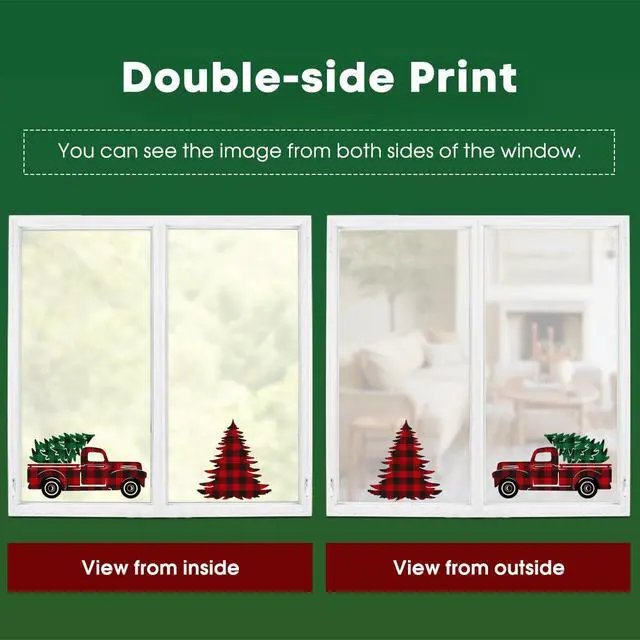 Alt view image 6 of 6 - 226 PCS Christmas Window Cling Sticker, Red Green Trees Snow Truck for Home Party Supplies Shop Window Glass Display Decoration