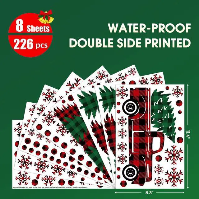 Alt view image 4 of 6 - 226 PCS Christmas Window Cling Sticker, Red Green Trees Snow Truck for Home Party Supplies Shop Window Glass Display Decoration