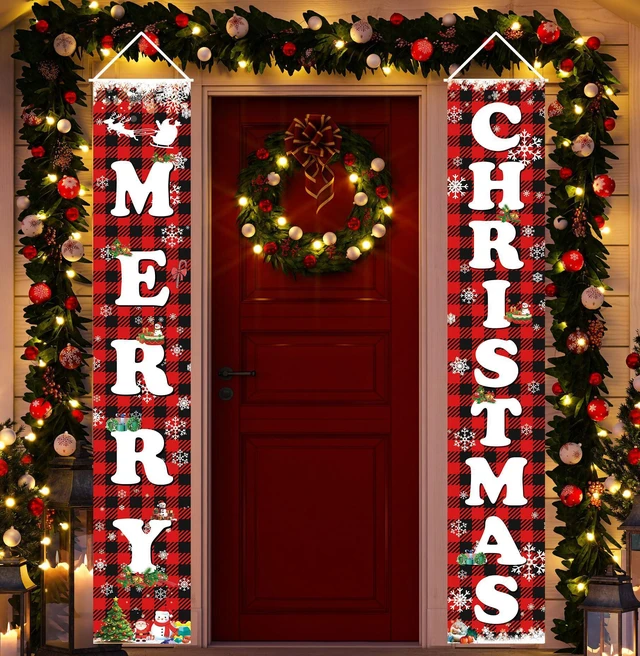 Main image of MERRY CHRISTMAS Hanging Banner Porch Sign & Christmas Stree Snow Pattern Backdrop for Home Yard Indoor Outdoor Wall Door Party Decorations 72"x12"