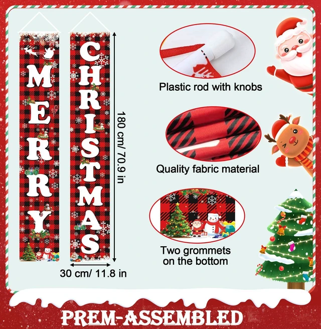 Alt view image 2 of 7 - MERRY CHRISTMAS Hanging Banner Porch Sign & Christmas Stree Snow Pattern Backdrop for Home Yard Indoor Outdoor Wall Door Party Decorations 72"x12"