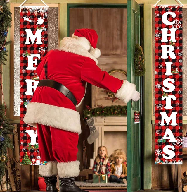 Alt view image 5 of 7 - MERRY CHRISTMAS Hanging Banner Porch Sign & Christmas Stree Snow Pattern Backdrop for Home Yard Indoor Outdoor Wall Door Party Decorations 72"x12"