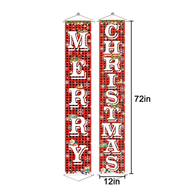 Alt view image 3 of 7 - Merry Christmas Hanging Banner Porch Sign with Pattern Christmas Tree Presents Snow Banner for Home Yard Indoor Outdoor Wall Door Christmas Party Decorations 72"x12"