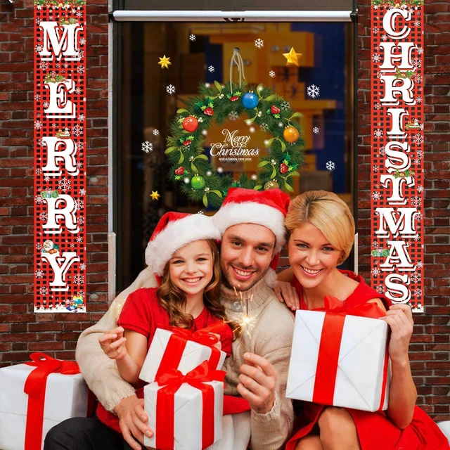 Alt view image 5 of 7 - Merry Christmas Hanging Banner Porch Sign with Pattern Christmas Tree Presents Snow Banner for Home Yard Indoor Outdoor Wall Door Christmas Party Decorations 72"x12"