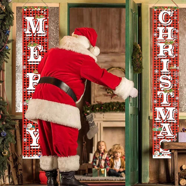 Alt view image 6 of 7 - Merry Christmas Hanging Banner Porch Sign with Pattern Christmas Tree Presents Snow Banner for Home Yard Indoor Outdoor Wall Door Christmas Party Decorations 72"x12"
