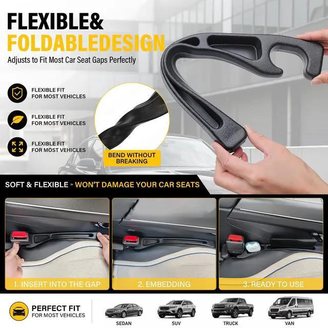 Alt view image 4 of 7 - swardroof Car Seat Gap Filler 2-Pack Black, Dual-Function Fill-and-Store Car Organizer, Seat Gap Filler with Phone & Card Slots, Universal Car Gap Filler for Most Vehicles, Interior Accessories