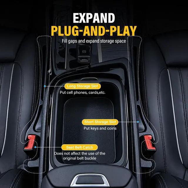 Alt view image 7 of 7 - swardroof Car Seat Gap Filler 2-Pack Black, Dual-Function Fill-and-Store Car Organizer, Seat Gap Filler with Phone & Card Slots, Universal Car Gap Filler for Most Vehicles, Interior Accessories