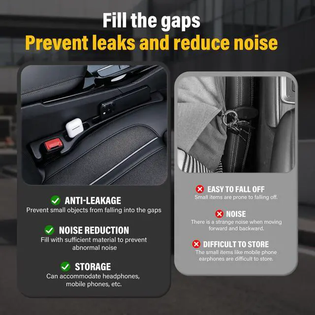Alt view image 6 of 7 - swardroof Car Seat Gap Filler 2-Pack Black, Dual-Function Fill-and-Store Car Organizer, Seat Gap Filler with Phone & Card Slots, Universal Car Gap Filler for Most Vehicles, Interior Accessories