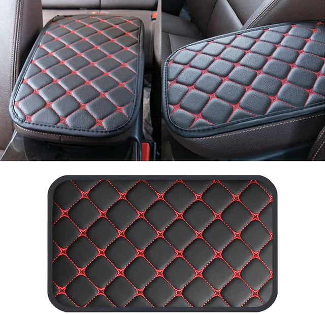 Main image of Couslcd 12.6 x 7.5 Inch PU Leather Console Armrest Pad, Black/Red | water-resistant surface, cushioned contact area, slip-on installation, fits matching console lids, car interior accessories