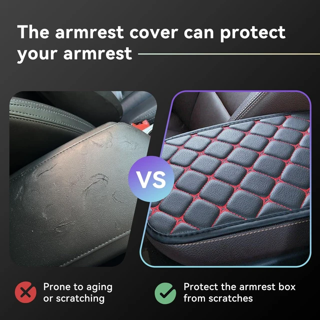Alt view image 5 of 6 - Couslcd 12.6 x 7.5 Inch PU Leather Console Armrest Pad, Black/Red | water-resistant surface, cushioned contact area, slip-on installation, fits matching console lids, car interior accessories