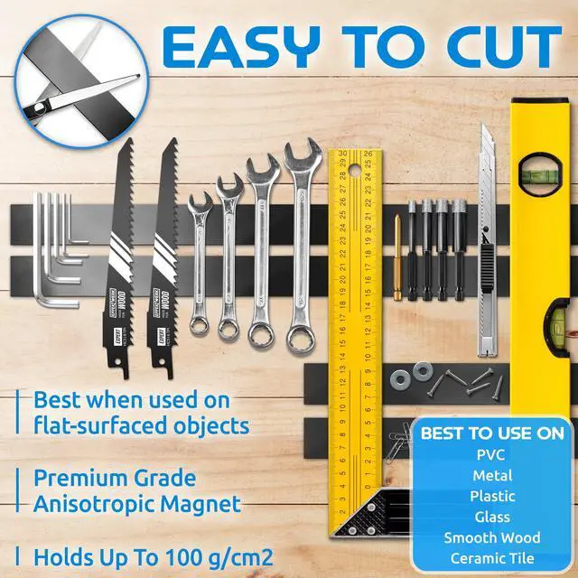 Alt view image 4 of 7 - EWerk - Magnetic Tape Roll - 3.3' / 1 Meter - Extra Thick & Wide Magnet Strips w/ Strong Self-Adhesive Backing - Easy to Cut & Stick to Surfaces - Perfect for DIY, Whiteboard & Fridge Organization
