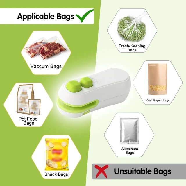 Alt view image 6 of 7 - Mini Bag Sealer,2025 Upgraded 2 in 1 Mini Bag Sealer,Rechargeable Handheld Bag Sealer with Cutter and Magnet for Snack Plastic Bags Food Storage Travel (white)